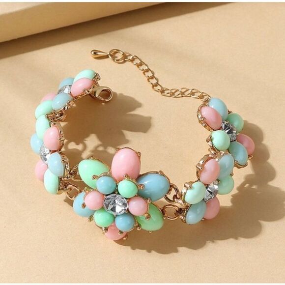 Flower Pink Multicolor Rhinestone Creative Ethic Resin Bracelet - Picture 1 of 4